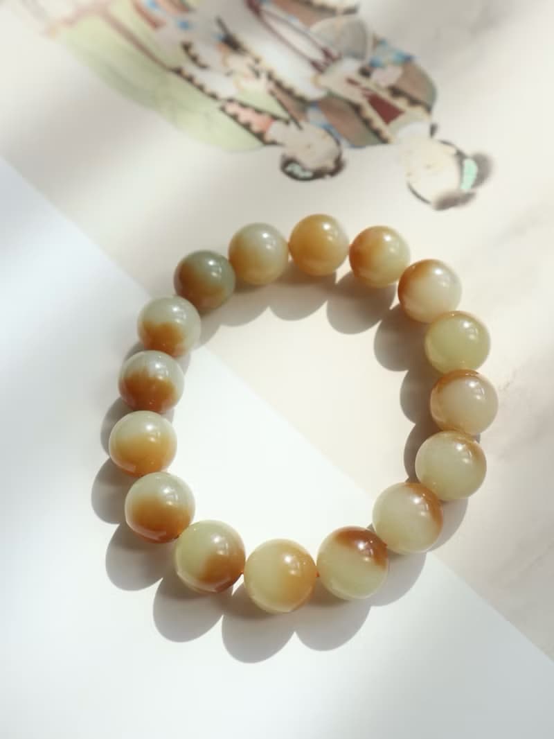 天然新疆糖白料和田玉手鏈手串聚寶盆手鏈料子細膩油潤招財保平安