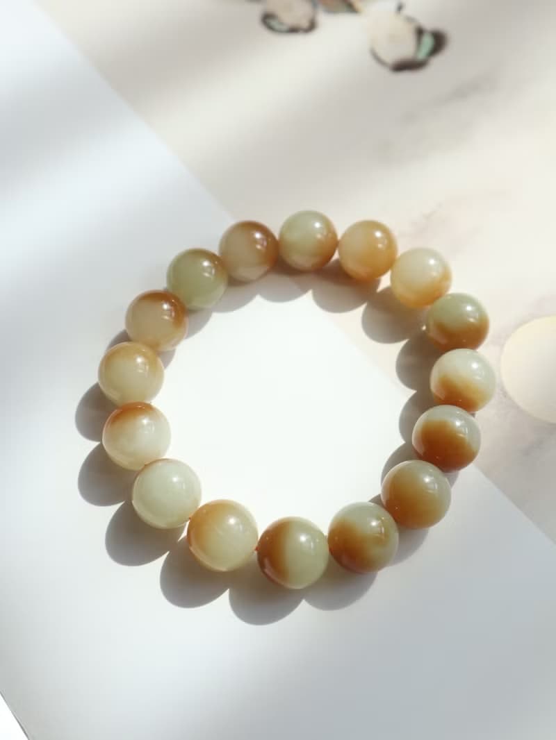 天然新疆糖白料和田玉手鏈手串聚寶盆手鏈料子細膩油潤招財保平安