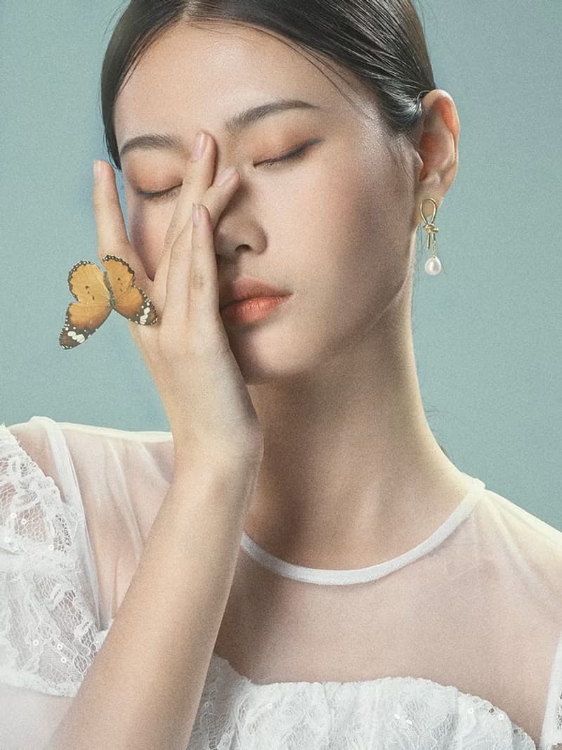 YELU手工雕蠟起版繩結簡約天然淡水珍珠耳環
