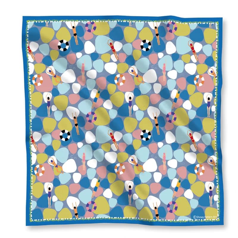 chuchulove 50 X 50 絲巾方巾  印花 / 在浴缸游泳