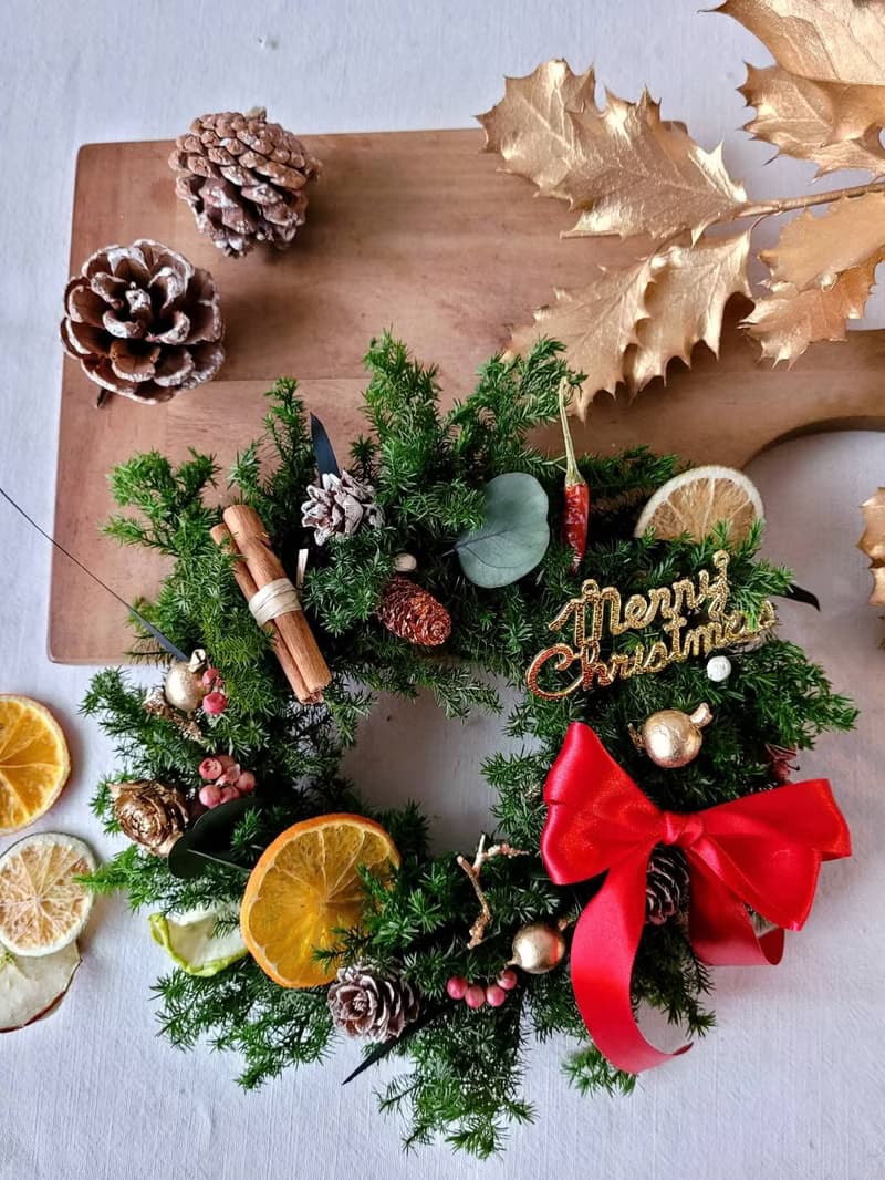 【聖誕材料包】永生雪松聖誕花圈 手作材料包+教學影片