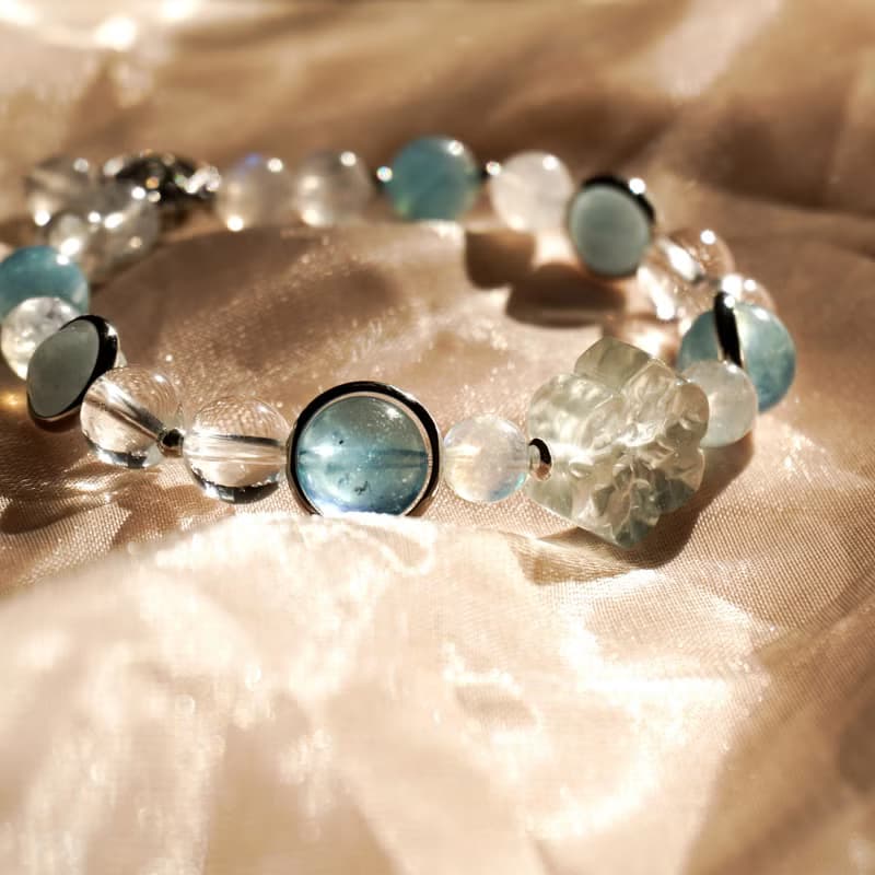 海藍寶 月亮石 月光石 螢石 白水晶 水晶 手鏈 手鍊 禮物 藍雪花