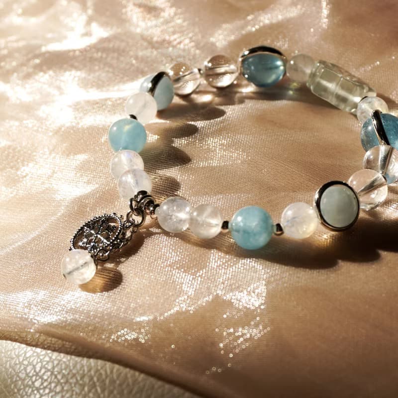 海藍寶 月亮石 月光石 螢石 白水晶 水晶 手鏈 手鍊 禮物 藍雪花