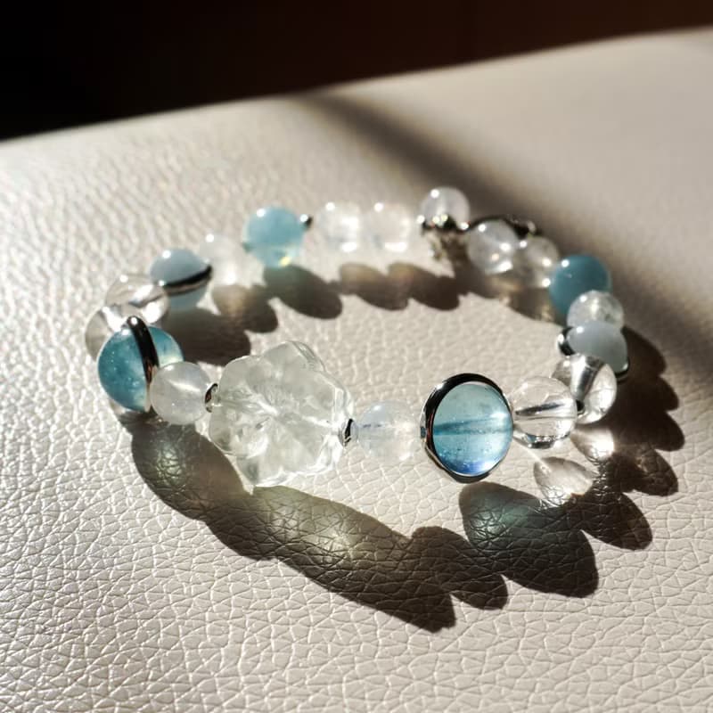 海藍寶 月亮石 月光石 螢石 白水晶 水晶 手鏈 手鍊 禮物 藍雪花