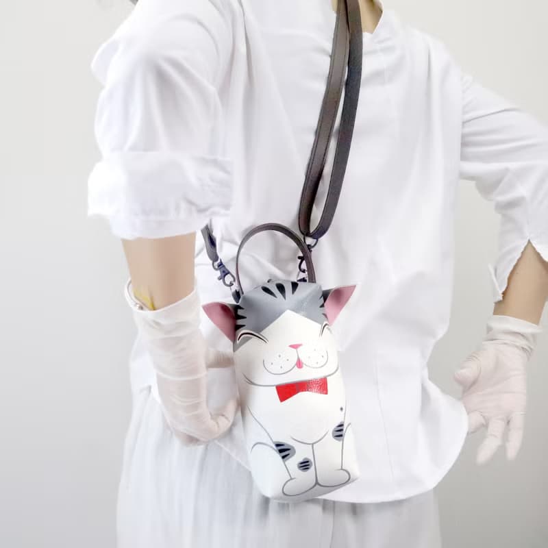 White and Gray cat pencil pouch bag,make up case, bag for every day essentials.