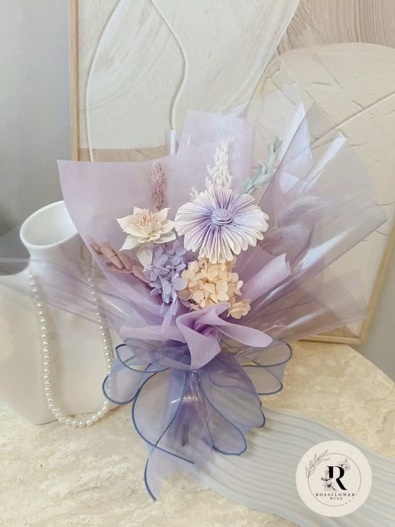 蘿莎花兒 漸層柔紫非洲菊索拉花  包裝小花束