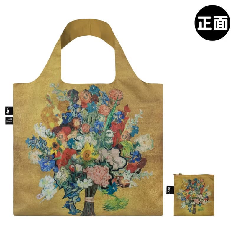 LOQI 環保材質購物袋-梵谷 花束金 (無扣帶、無暗袋)