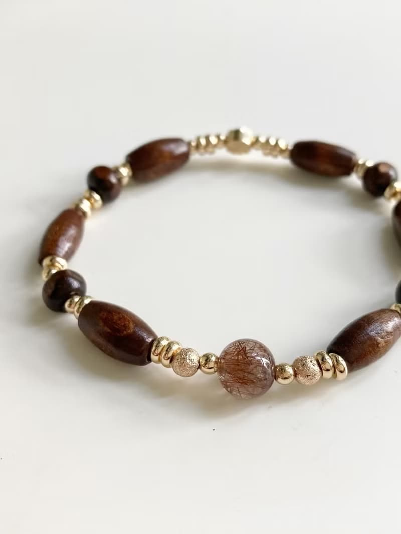 低調高級神秘感銅髮晶木珠水晶手鍊