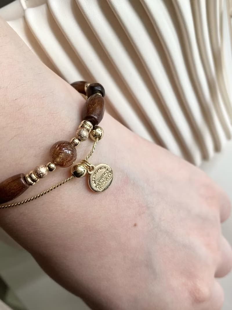 低調高級神秘感銅髮晶木珠水晶手鍊