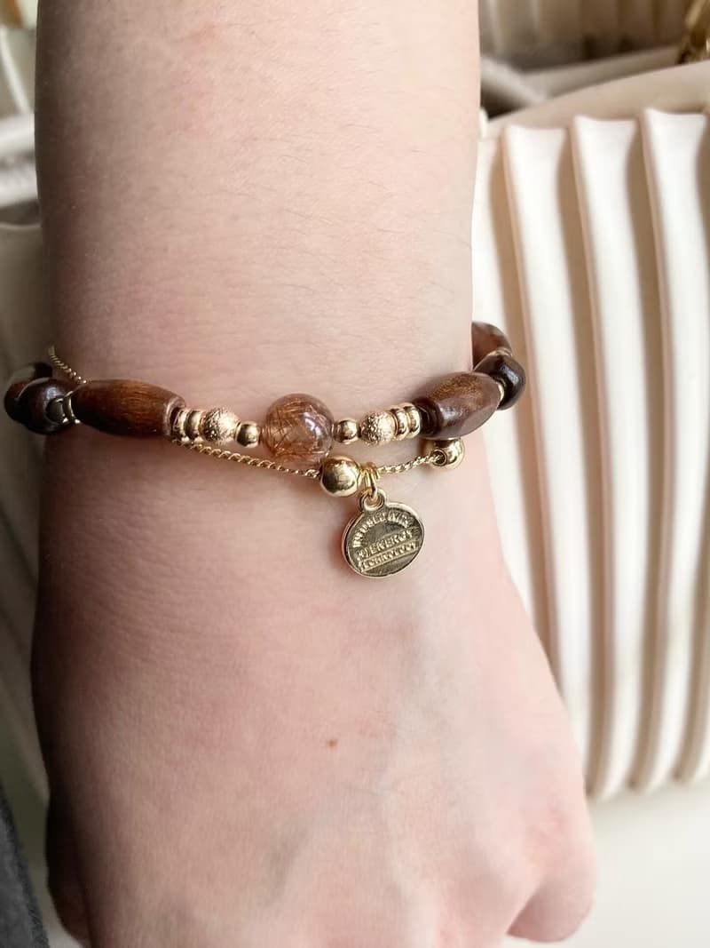 低調高級神秘感銅髮晶木珠水晶手鍊
