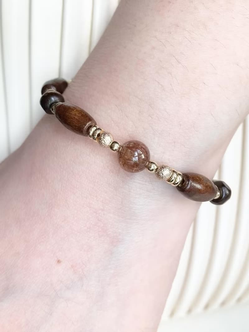 低調高級神秘感銅髮晶木珠水晶手鍊
