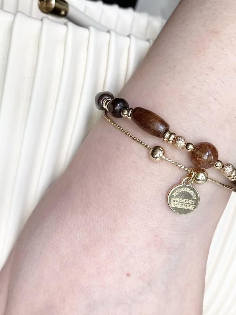 低調高級神秘感銅髮晶木珠水晶手鍊