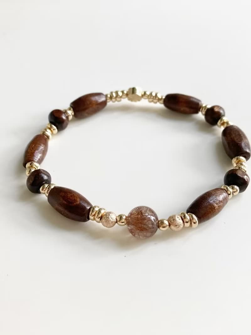 低調高級神秘感銅髮晶木珠水晶手鍊