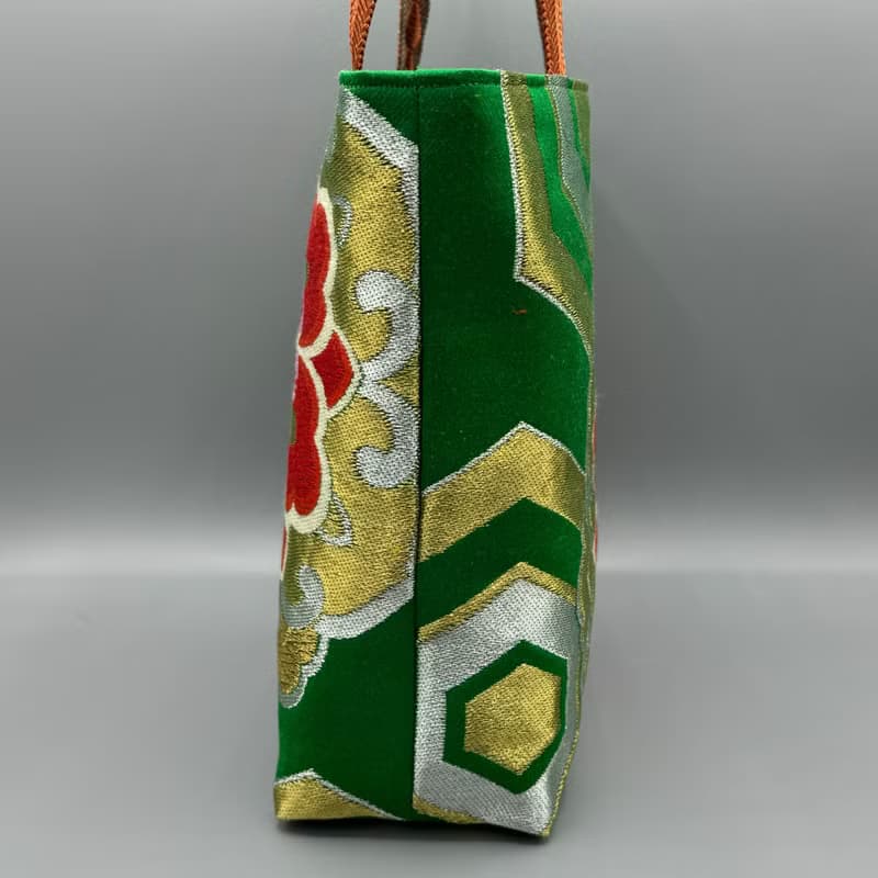 着物 帯 帯締め リメイク トートバッグ ハンドメイド 緑