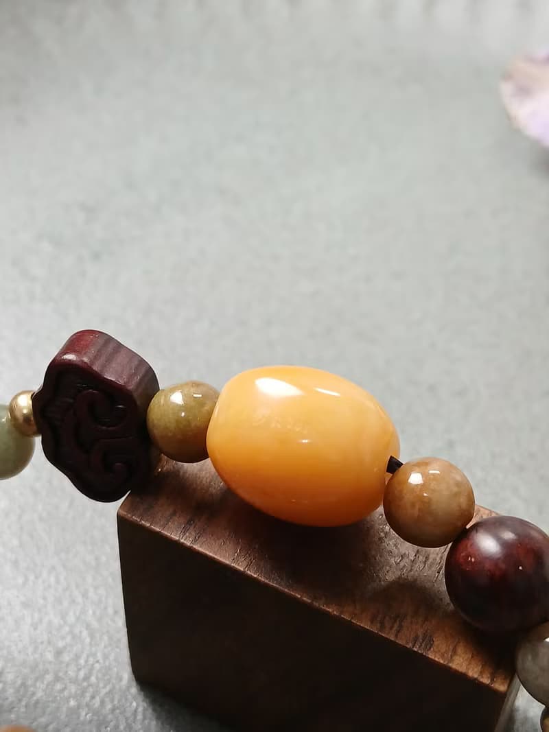 珠串雕刻手鍊-方圓無限 金絲玉+紫檀木+油青種緬甸玉