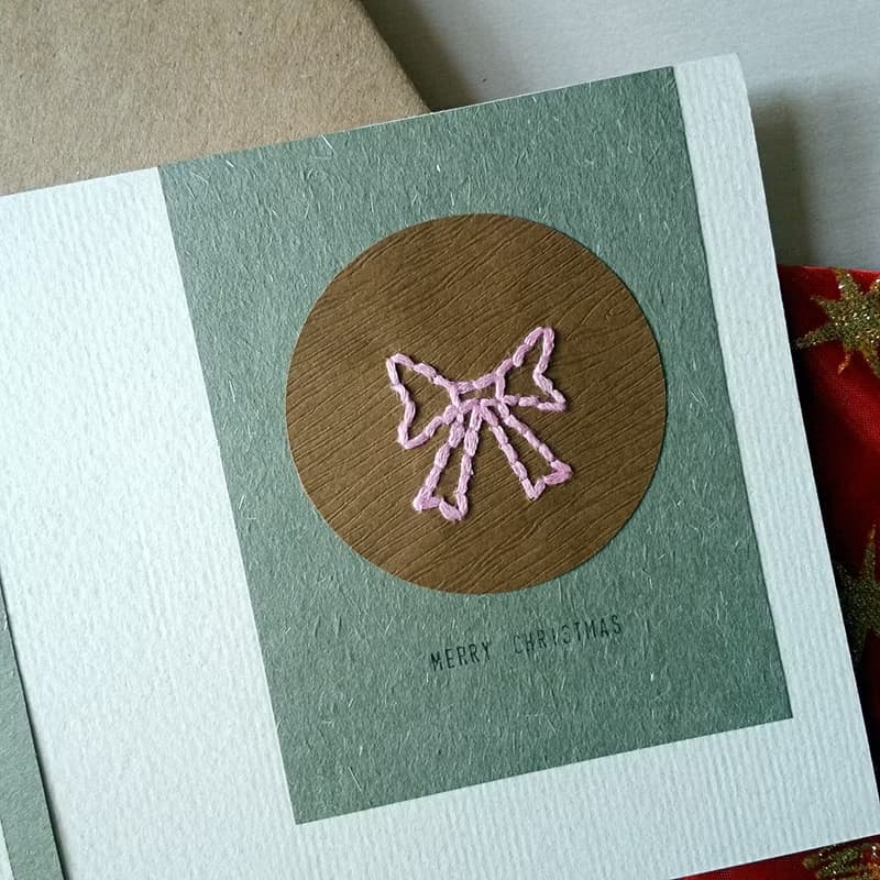 手縫圖像聖誕卡(蝴蝶結)(原稿)