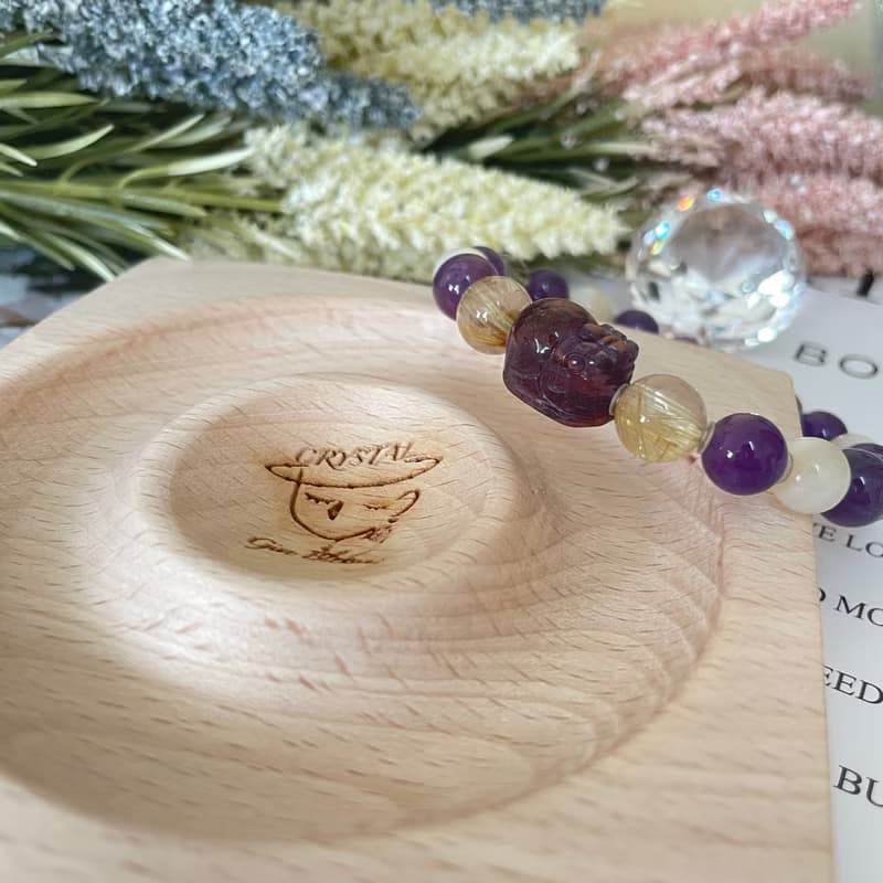 簡單就很美 極致招財款手鍊 五行水晶 紫幽靈貔貅 金鈦晶 招財 暴