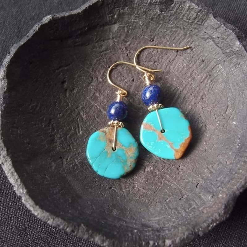 【K14gf】Turquoise × Lapis Lazuli Earrings ターコイズ×ラピスラズリ ミニピアス