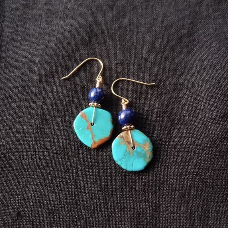 【K14gf】Turquoise × Lapis Lazuli Earrings ターコイズ×ラピスラズリ ミニピアス