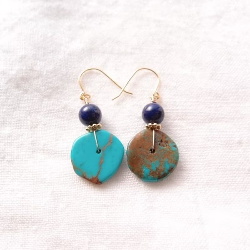 【K14gf】Turquoise × Lapis Lazuli Earrings ターコイズ×ラピスラズリ ミニピアス