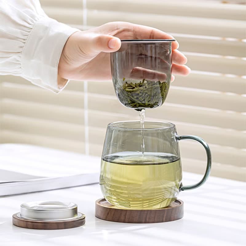 【無用日常】雅青色/簡約設計/泡茶杯/耐熱玻璃杯/茶水分離杯