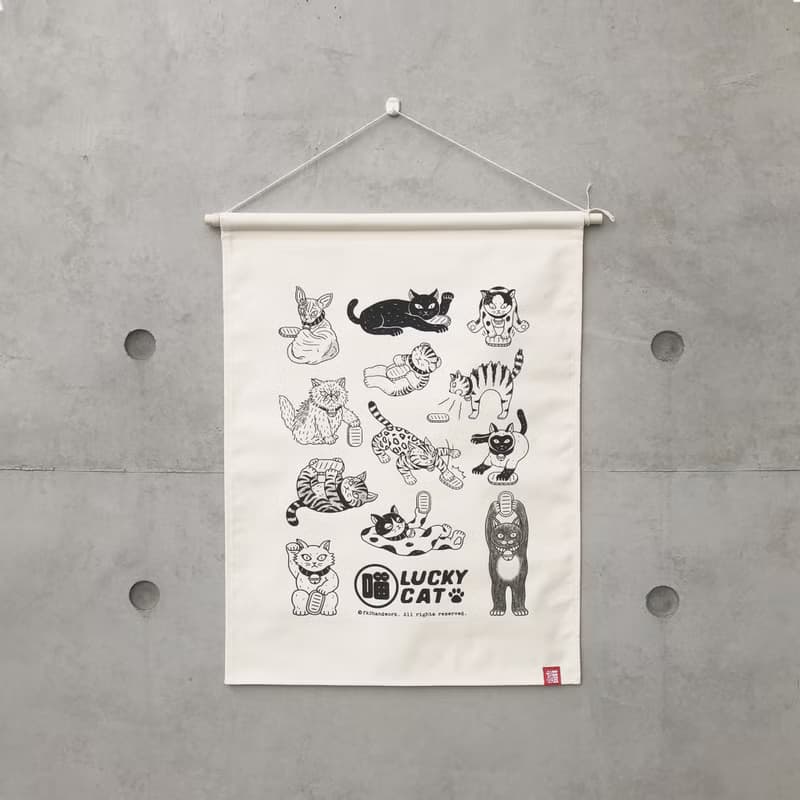 招財貓貓狗狗掛布 / 絹印 / 手作