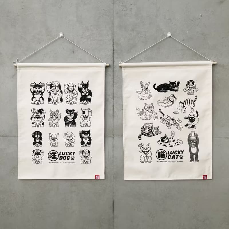 招財貓貓狗狗掛布 / 絹印 / 手作