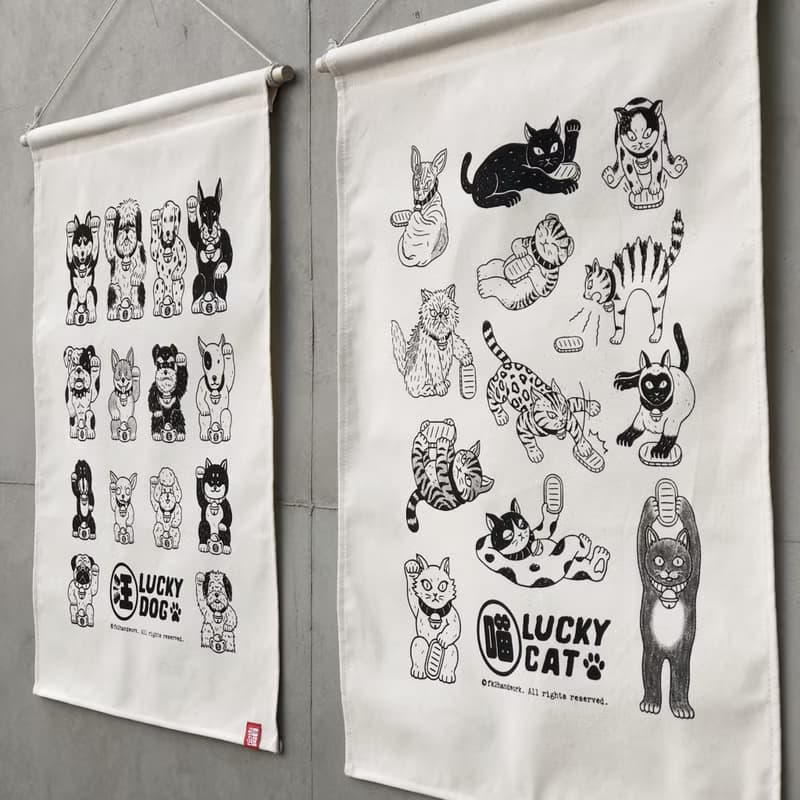 招財貓貓狗狗掛布 / 絹印 / 手作