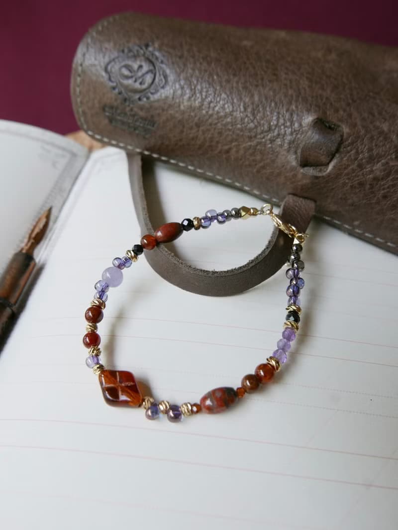 天然石手鍊/橙石榴石/芝麻紅石