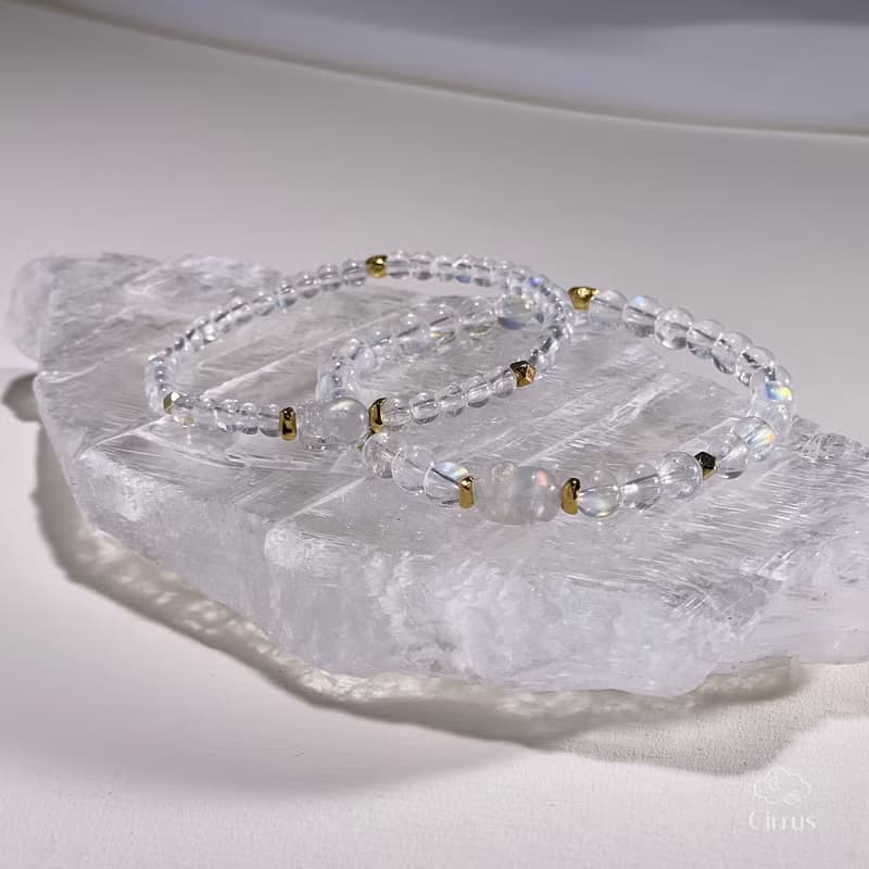 內在的聲音|馬島月光石|馬島月光貔貅|純銀鍍K金|水晶手鍊|A45-L