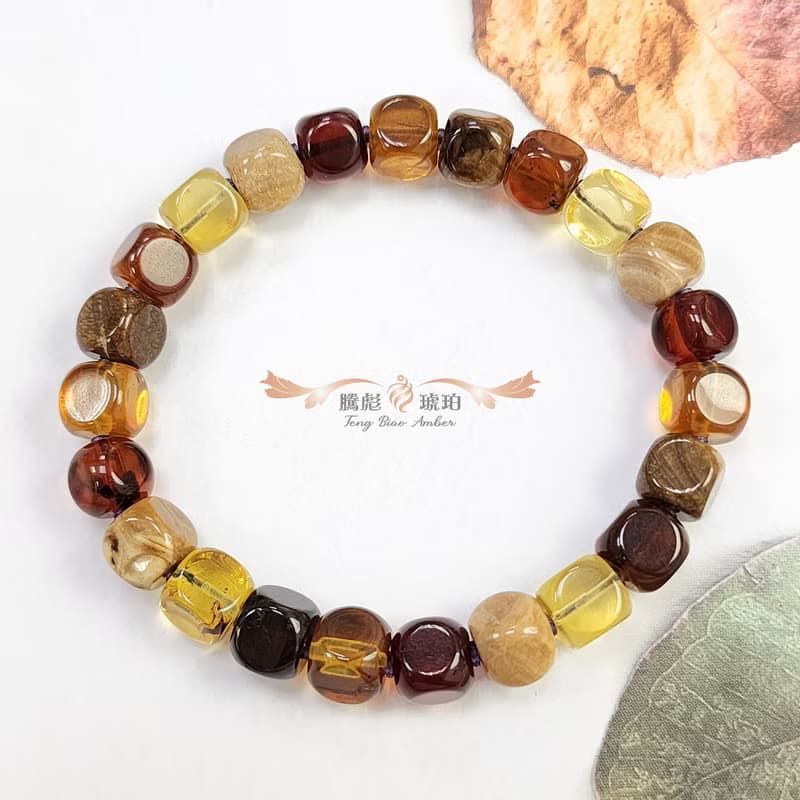 騰彪琥珀 天然琥珀蜜蠟 琥珀多寶色 小巧糖果形 經典單圈 手鍊