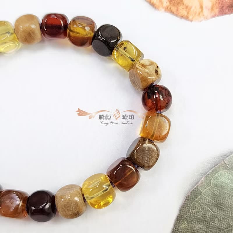 騰彪琥珀 天然琥珀蜜蠟 琥珀多寶色 小巧糖果形 經典單圈 手鍊
