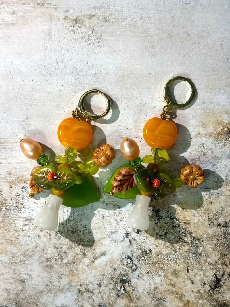 原創手作花瓶耳飾 串珠花束耳環 花朵耳環 手作吊墜耳環 耳夾