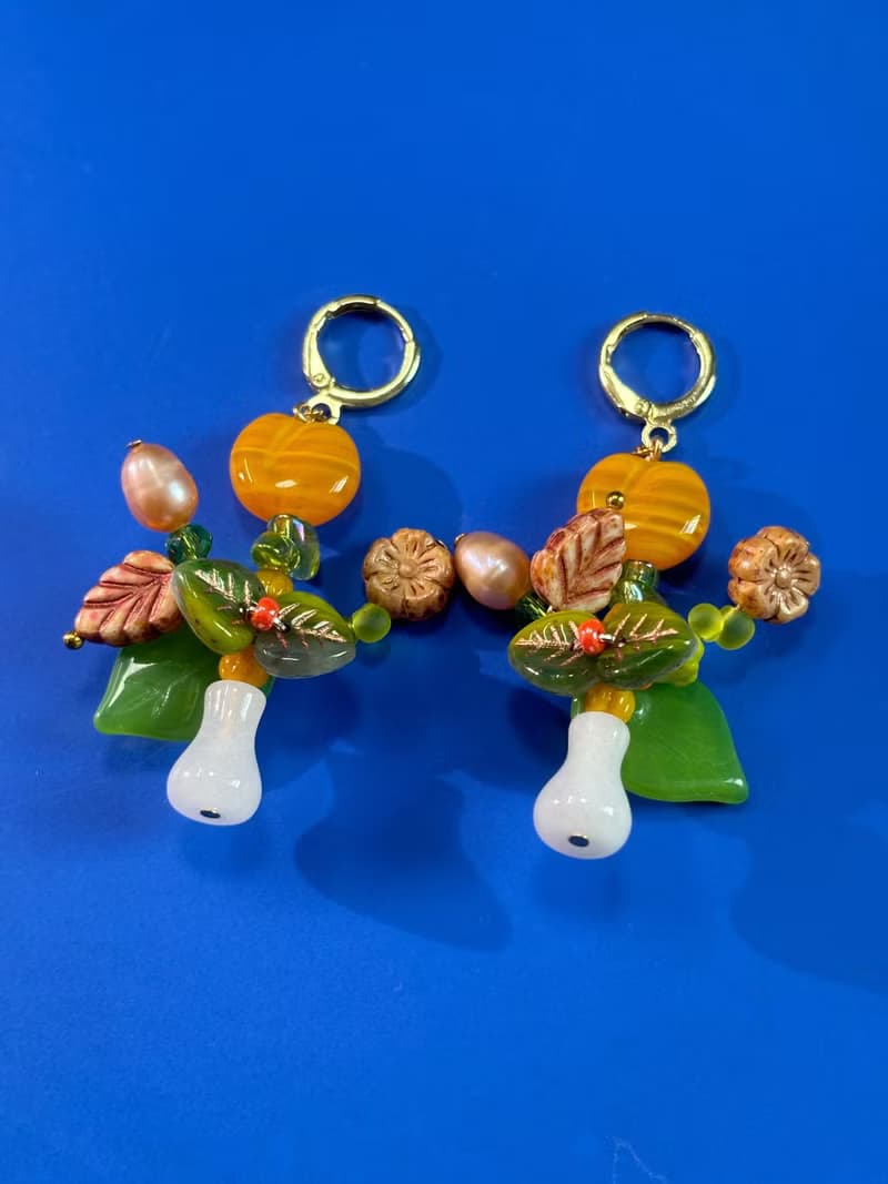 原創手作花瓶耳飾 串珠花束耳環 花朵耳環 手作吊墜耳環 耳夾