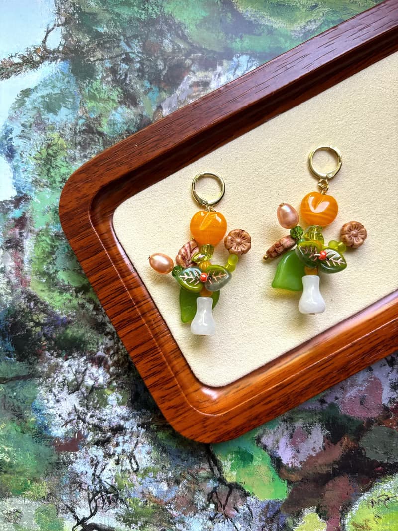 原創手作花瓶耳飾 串珠花束耳環 花朵耳環 手作吊墜耳環 耳夾