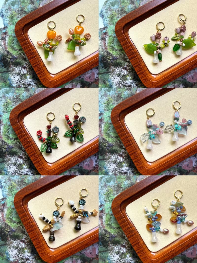 原創手作花瓶耳飾 串珠花束耳環 花朵耳環 手作吊墜耳環 耳夾