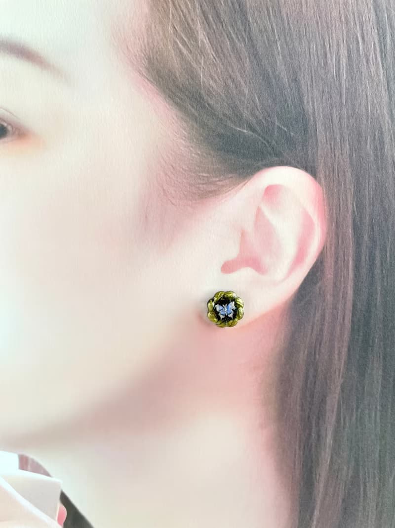 蝴蝶和絲帶耳環 紫金色 黑色 白色