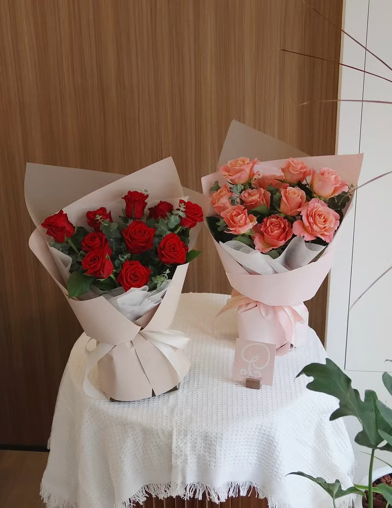 高質感玫瑰花束 紅玫瑰、珍愛你粉橘玫瑰 附卡片與提袋
