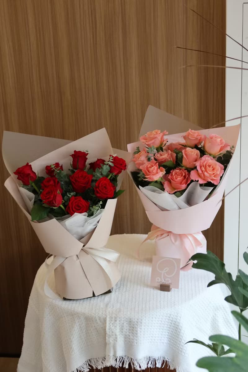 高質感玫瑰花束 紅玫瑰、珍愛你粉橘玫瑰 附卡片與提袋