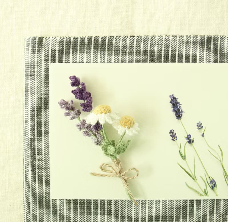 薰衣草 洋甘菊 花束胸針 S 人手鉤針編織 日本天然麻線 清新脫俗