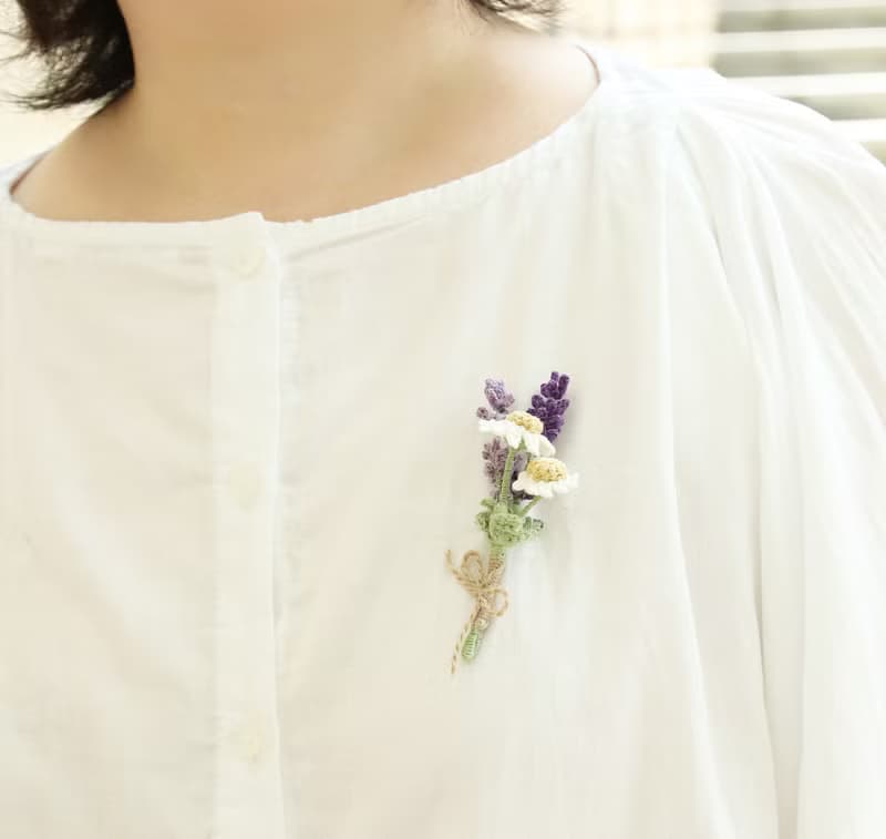 薰衣草 洋甘菊 花束胸針 S 人手鉤針編織 日本天然麻線 清新脫俗