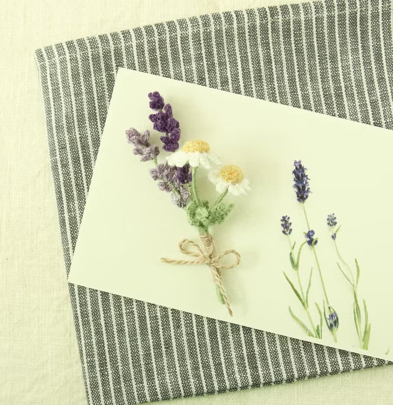 薰衣草 洋甘菊 花束胸針 S 人手鉤針編織 日本天然麻線 清新脫俗