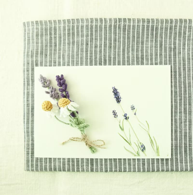 薰衣草 洋甘菊 花束胸針 S 人手鉤針編織 日本天然麻線 清新脫俗