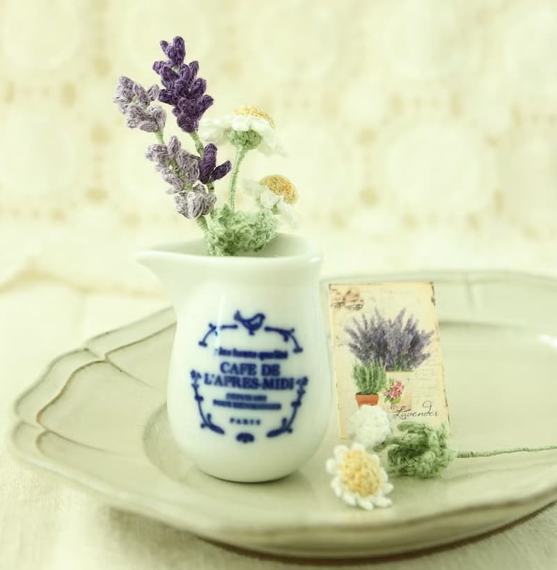 薰衣草 洋甘菊 花束胸針 S 人手鉤針編織 日本天然麻線 清新脫俗