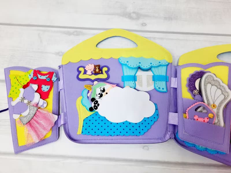 Magic unicorn house, toy unicorn clothes, little girls handbag