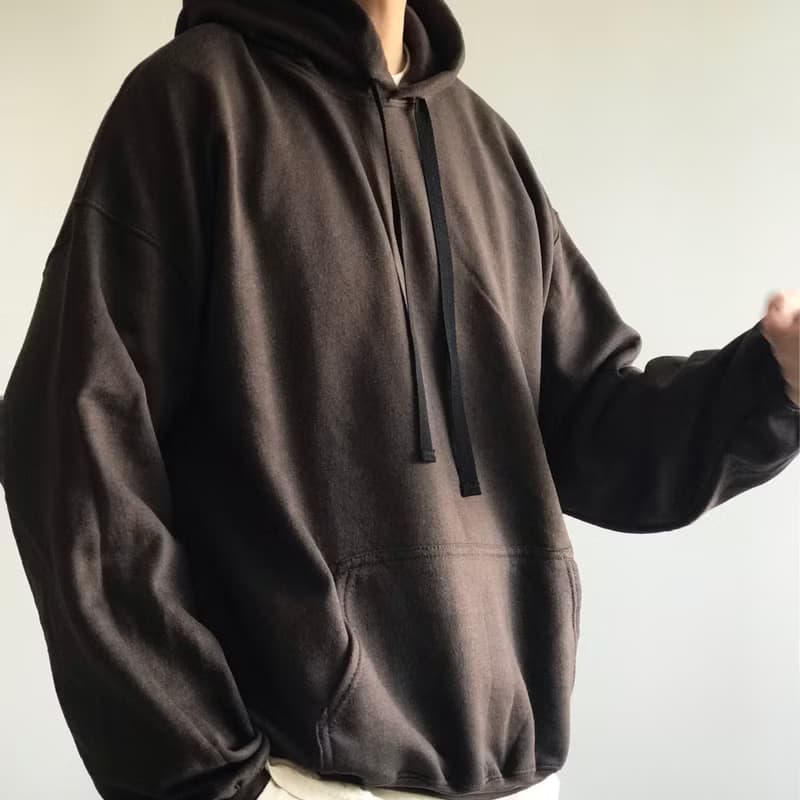 Big silhouette hoodie / choco brown / plain / hand embroidery / unisex