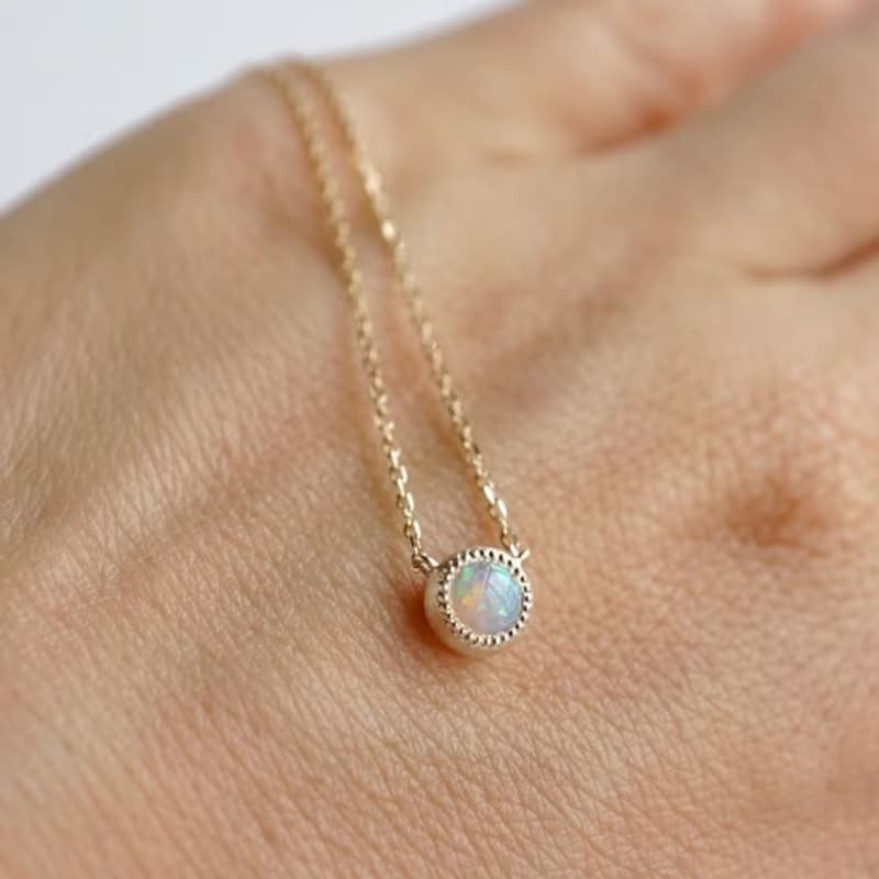 [October] Opal birthstone necklace 4mm [P108K10(OP)]