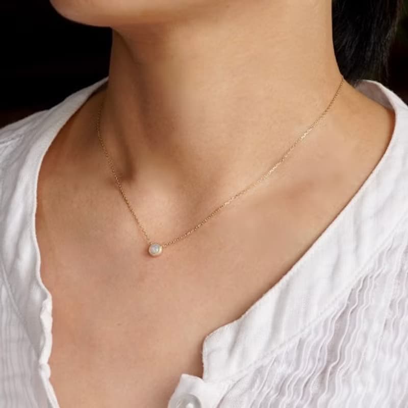 [October] Opal birthstone necklace 4mm [P108K10(OP)]