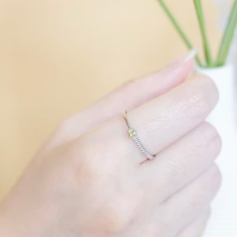 橄欖石925純銀單邊麻花設計戒指 可調式戒指