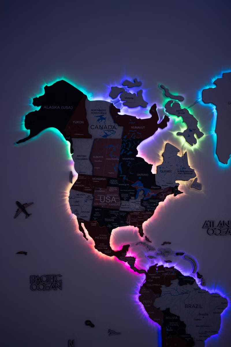 木質世界地圖 帶圖釘的 LED 世界地圖 閣樓裝飾 牆壁裝飾